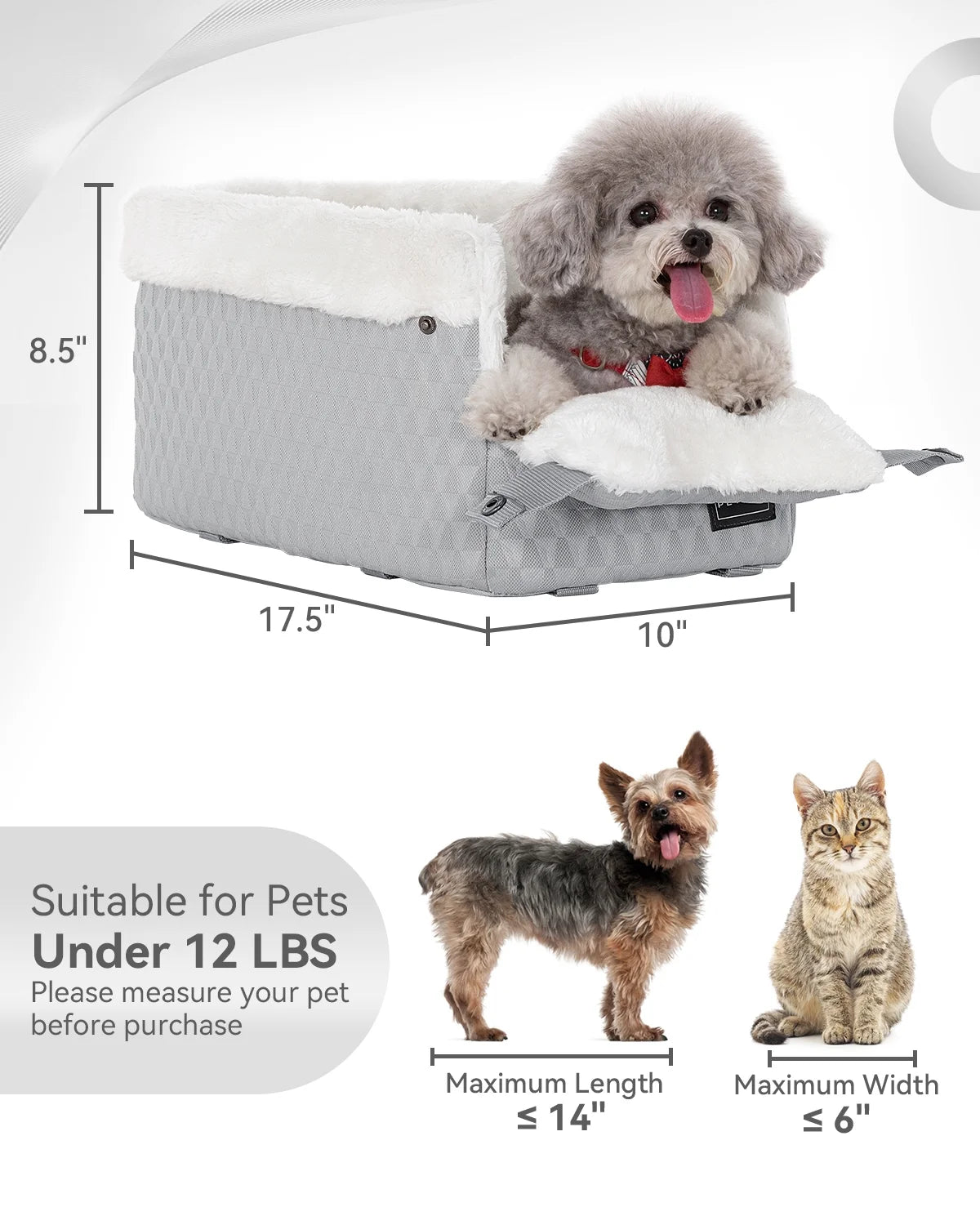 Dog Car Seats for Small Dogs,Washable Cushion, Small Dog Car Seat with Upgraded Safety Tethers, Center Console Dog Car Seat (Light Grey)