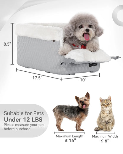 Dog Car Seats for Small Dogs,Washable Cushion, Small Dog Car Seat with Upgraded Safety Tethers, Center Console Dog Car Seat (Light Grey)