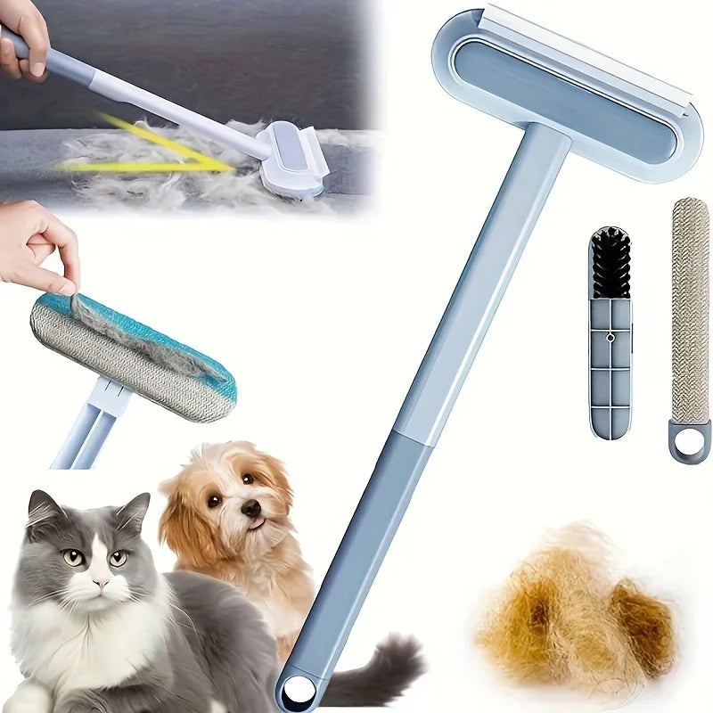 4-In-1 Long Handled Pet Hair Removal Brush with Adjustable Length, Washable, Reusable Cat and Dog Hair Remover