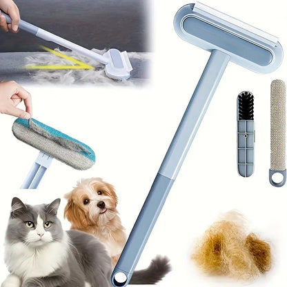 4-In-1 Long Handled Pet Hair Removal Brush with Adjustable Length, Washable, Reusable Cat and Dog Hair Remover