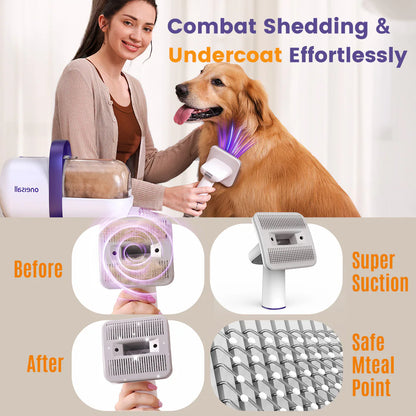 4 in 1 Dog Grooming Vacuum Kit : Low Noise 12Kpa Strong Suction with Pet Hair Deshedding Brush and Cleaning Tools