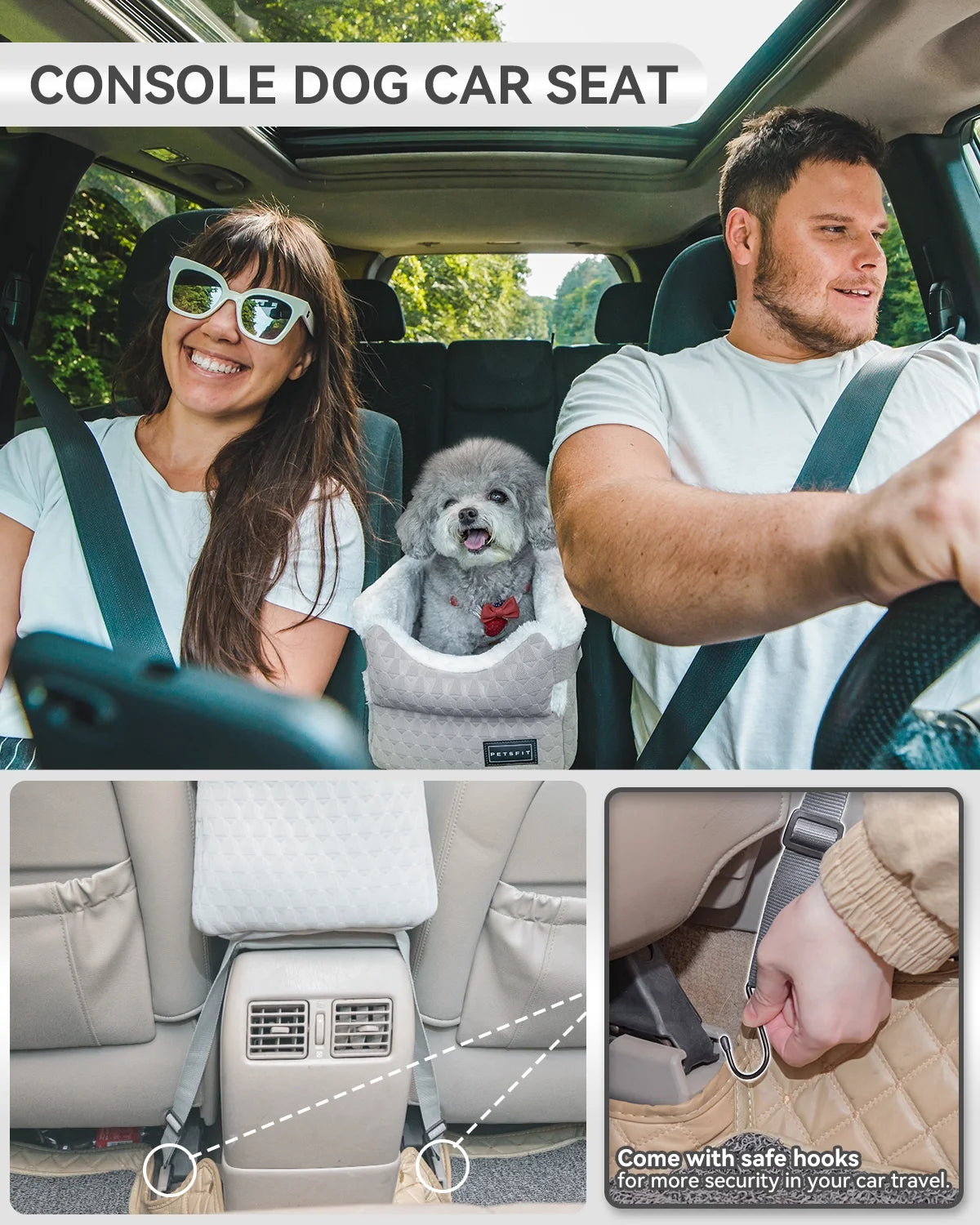 Dog Car Seats for Small Dogs,Washable Cushion, Small Dog Car Seat with Upgraded Safety Tethers, Center Console Dog Car Seat (Light Grey)