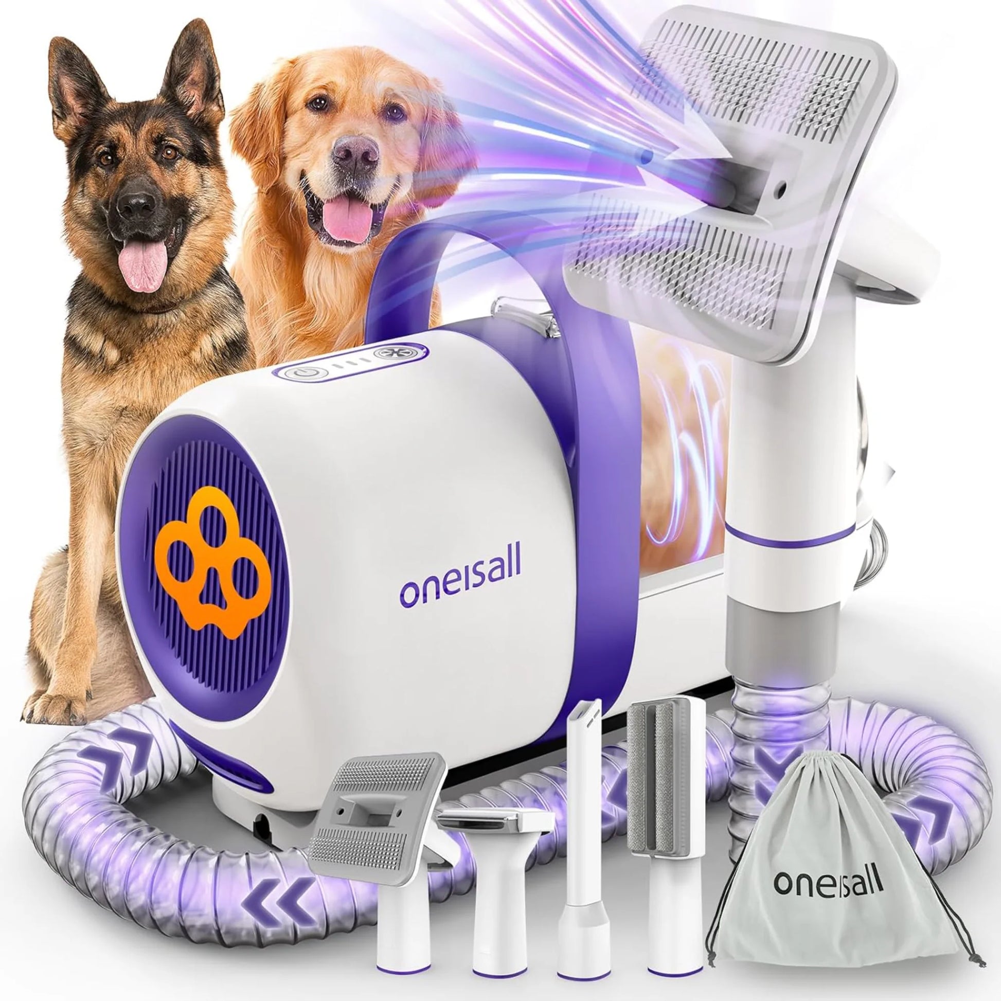 4 in 1 Dog Grooming Vacuum Kit : Low Noise 12Kpa Strong Suction with Pet Hair Deshedding Brush and Cleaning Tools