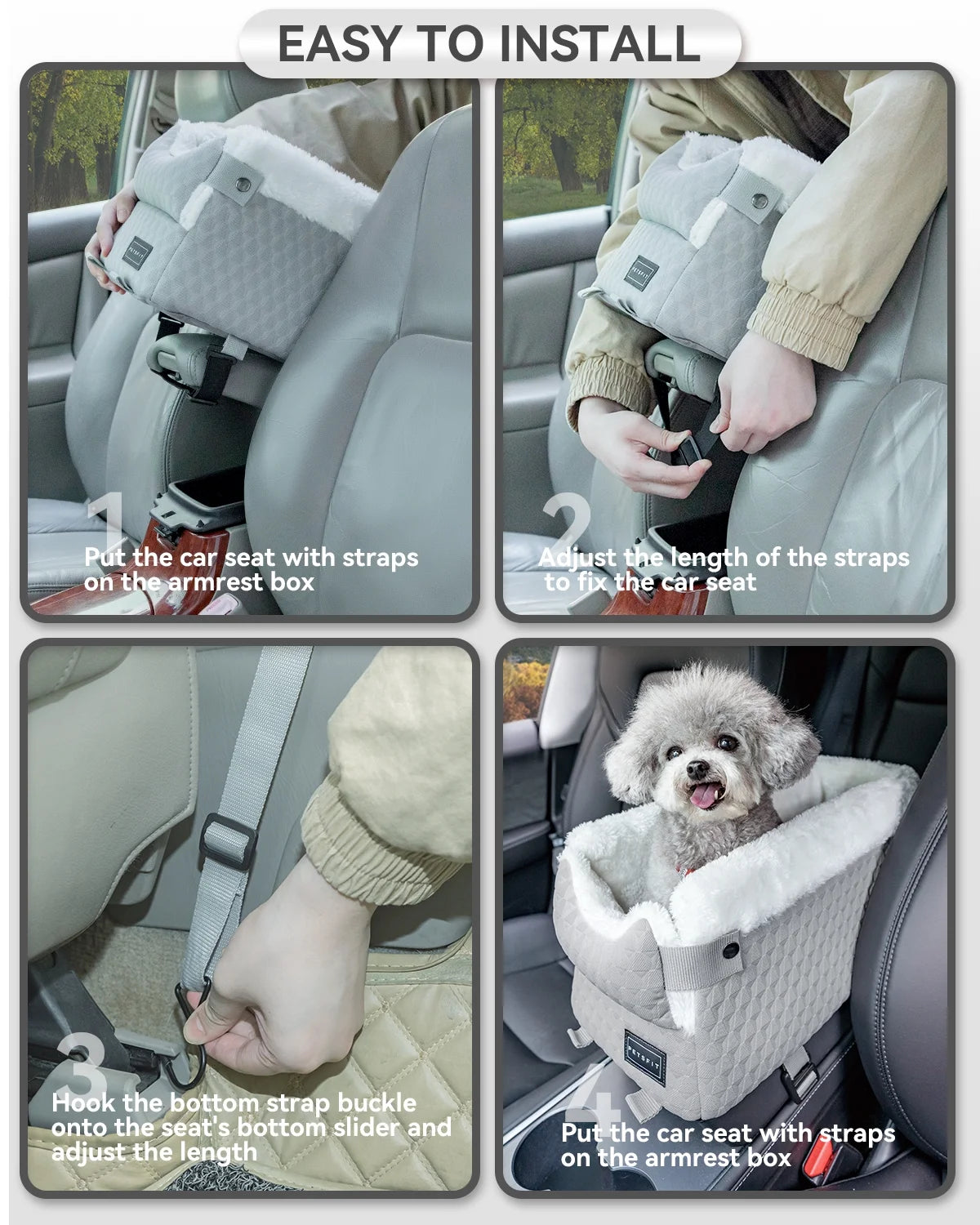 Dog Car Seats for Small Dogs,Washable Cushion, Small Dog Car Seat with Upgraded Safety Tethers, Center Console Dog Car Seat (Light Grey)