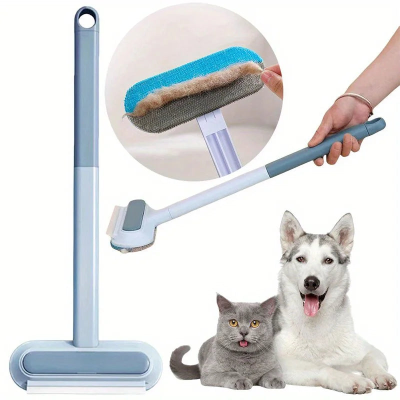 4-In-1 Long Handled Pet Hair Removal Brush with Adjustable Length, Washable, Reusable Cat and Dog Hair Remover