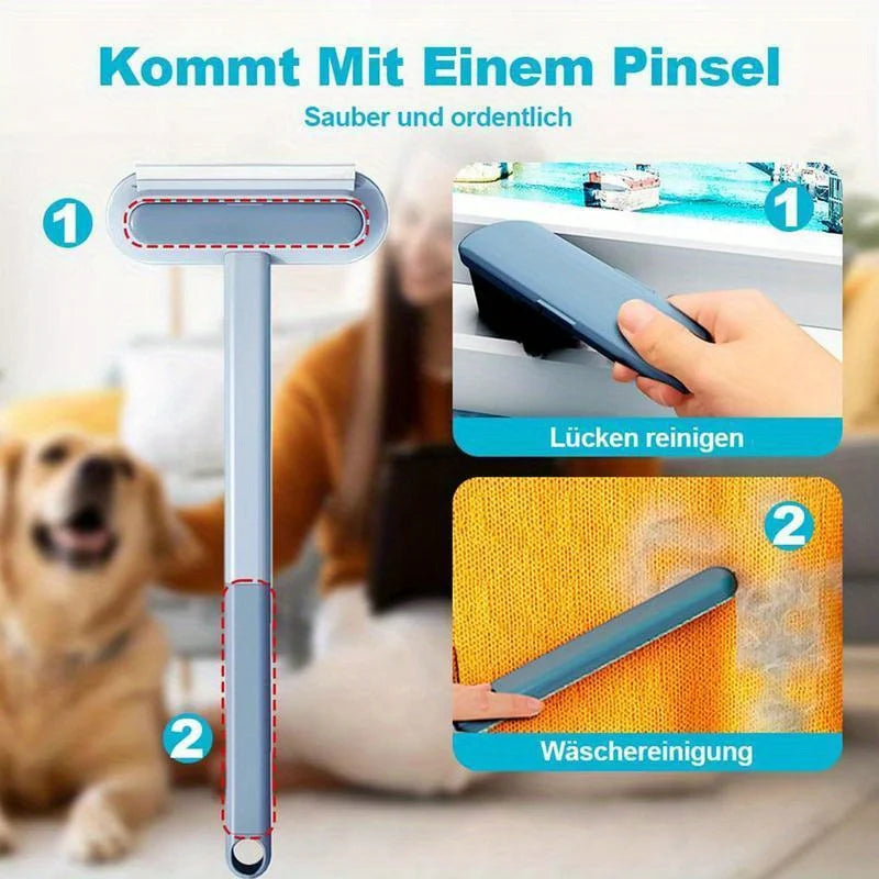 4-In-1 Long Handled Pet Hair Removal Brush with Adjustable Length, Washable, Reusable Cat and Dog Hair Remover