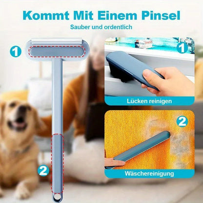 4-In-1 Long Handled Pet Hair Removal Brush with Adjustable Length, Washable, Reusable Cat and Dog Hair Remover