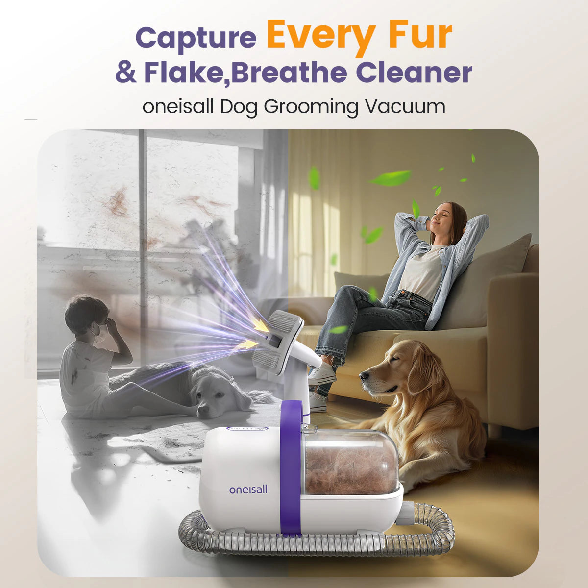 4 in 1 Dog Grooming Vacuum Kit : Low Noise 12Kpa Strong Suction with Pet Hair Deshedding Brush and Cleaning Tools